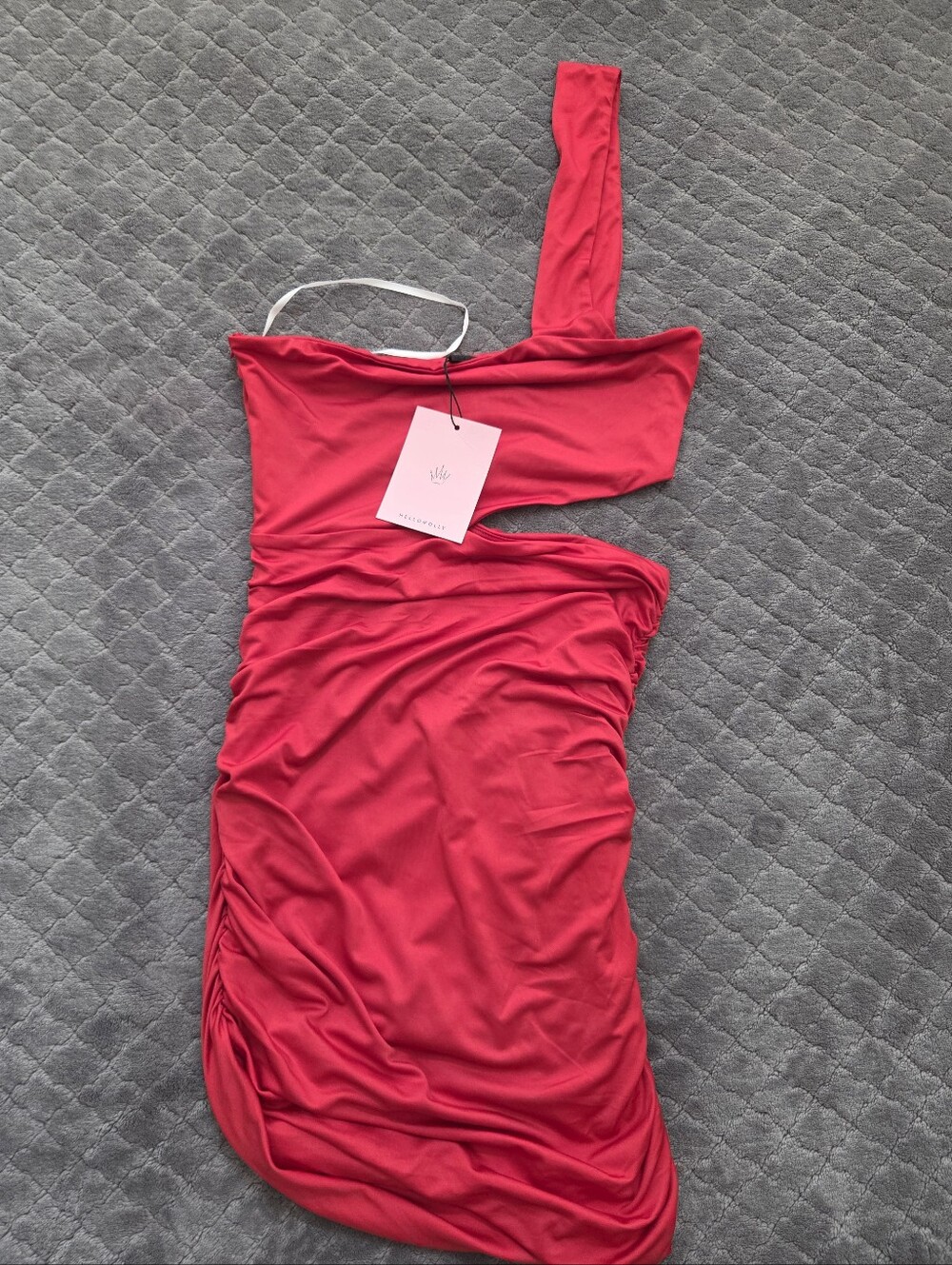 Hello Molly Red One-Shoulder Asymmetric Cutout Ruched Mini Dress - NWT Size S (U